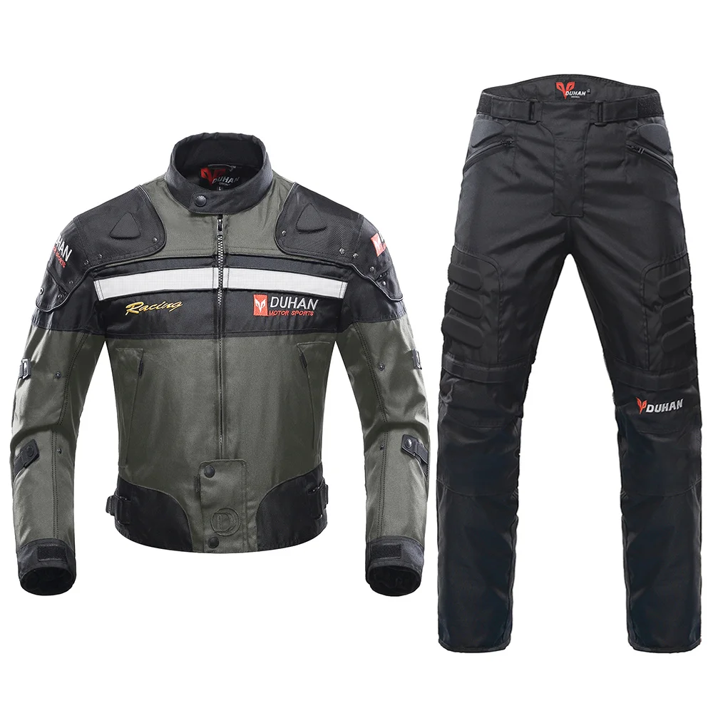 Grey Suit Духан ветрозащитный мотоциклетный гоночный костюм защитное снаряжение броня мотоциклетная куртка+ мотоциклетные штаны хип протектор мото комплект одежды - Цвет: Grey Suit