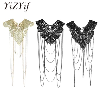 

Womens Chest Chain Floral Collar Lace Necklace Choker Bra with Multi-layer Tassel Body Chain Jewelry for Summer Beach Bikini