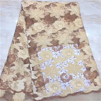 

Golden Color Velvet Lace African Tulle French Net Lace Fabrics Nigerian Wedding Mesh Velvet Lace With Sequin