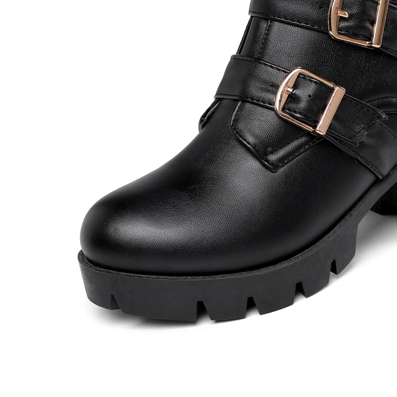 ASILETO large size 34-46 ankle boots women round toe platform buckle zipper booties in Autumn Winter botas bottines botas mujer