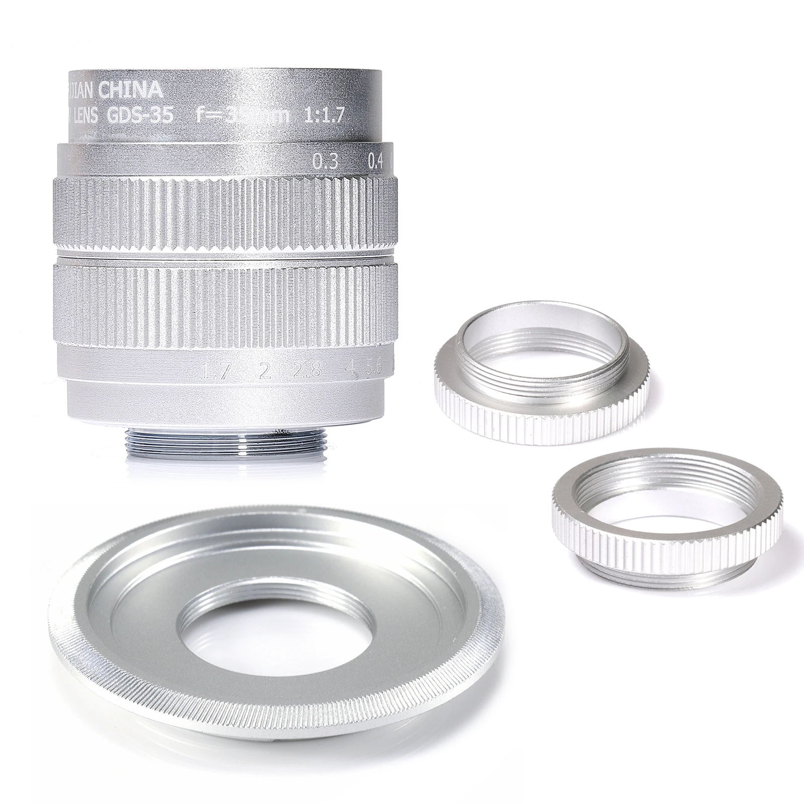 Argento Fujian 35 Millimetri F/1.7 Aps-C Cctv Lens + Anello Adattatore + 2 Macro Ring Per Sony Nex Mirroless Macchina Fotografica A5300/A6000/A6300/A7