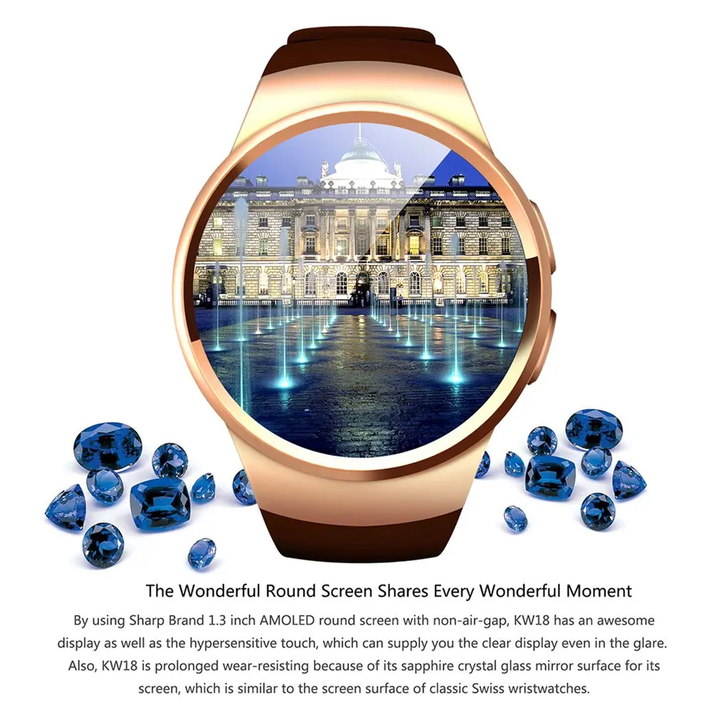 KW18 Bluetooth Smart Watch Full Screen Support SIM TF Card Smartwatch Phone Heart Rate For apple gear s2 huawei xiaomi