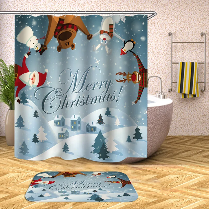 christmas sled bathroom shower curtain waterproof polyester curtain shower rideau de douche 3d - Цвет: yl1308