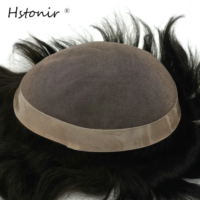Hstonir-Mono tupé para hombre, peluca de pelo indio Remy, sistema de reemplazo de cabello hecho a mano de buena calidad, perímetro de Pu, H008