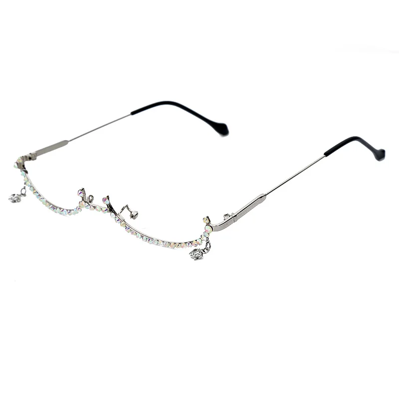 Модные женские очки с бриллиантами, оправа, новые роскошные винтажные золотые серебряные цветные стразы с цепочкой, капли воды, очки с полуоправой
