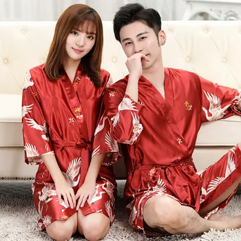 

Sexy Pajamas Female Spring Autumn & Winter Ice Silk Nightgown Red Marriage Bride Morning Gowns Wedding Nightgown Thin Year of Fa