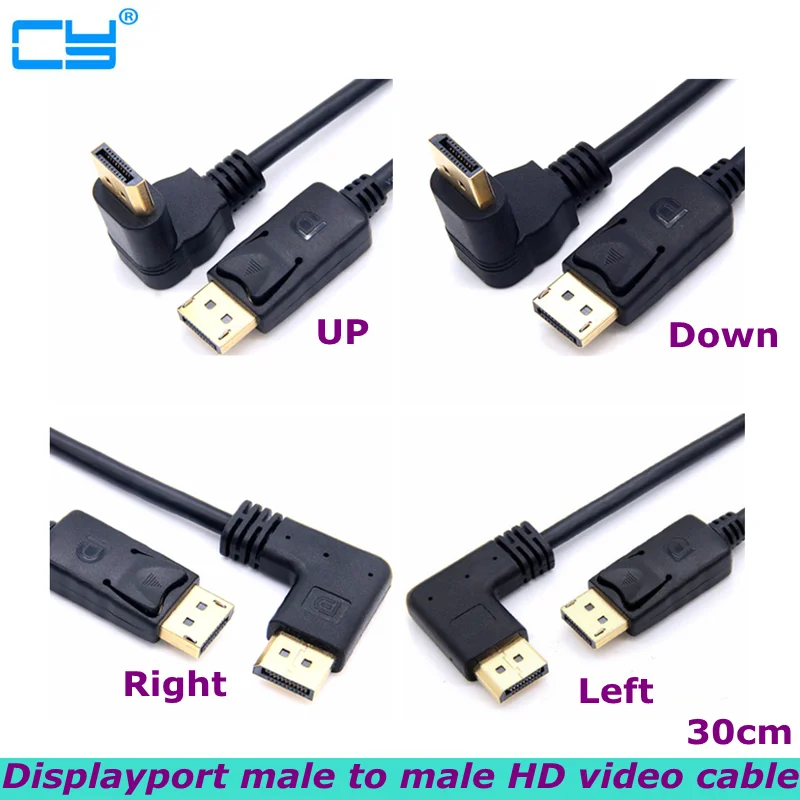 30cm Gold-Plated 90 Degree DisplayPort Male to Male Cable DP 4K HD Video Cable for Computer TV Monitor Projector TV ticosan real 8k hdmi 2 1 male to male cable uhd 2 8k 4k 60hz 2k 144hz hdr 48gbps hdcp2 2 for tv dvd ps3 4 projector computer