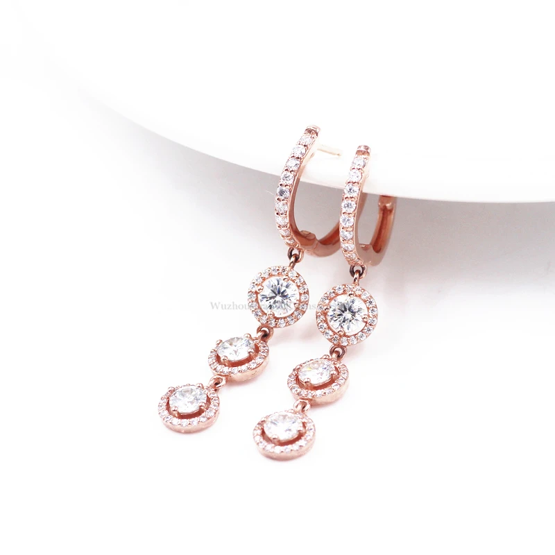 Tianyu драгоценные камни Luxuly 2.1ct Moissanite Висячие серьги круглые 925 Серебряные длинные