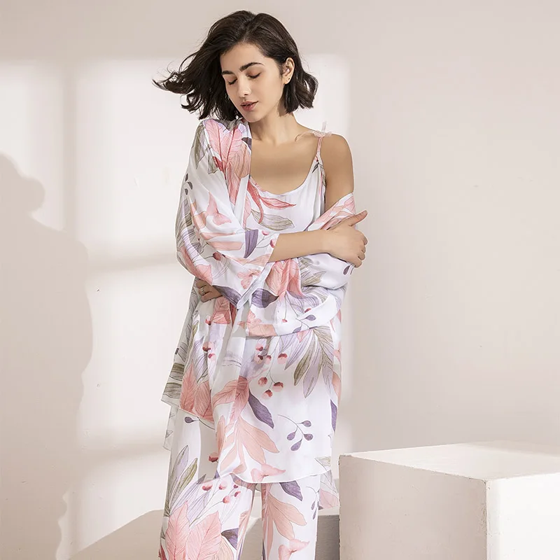 HOT SELLING 3Pcs Soft Pajama Set For SPRING FALL Ladies