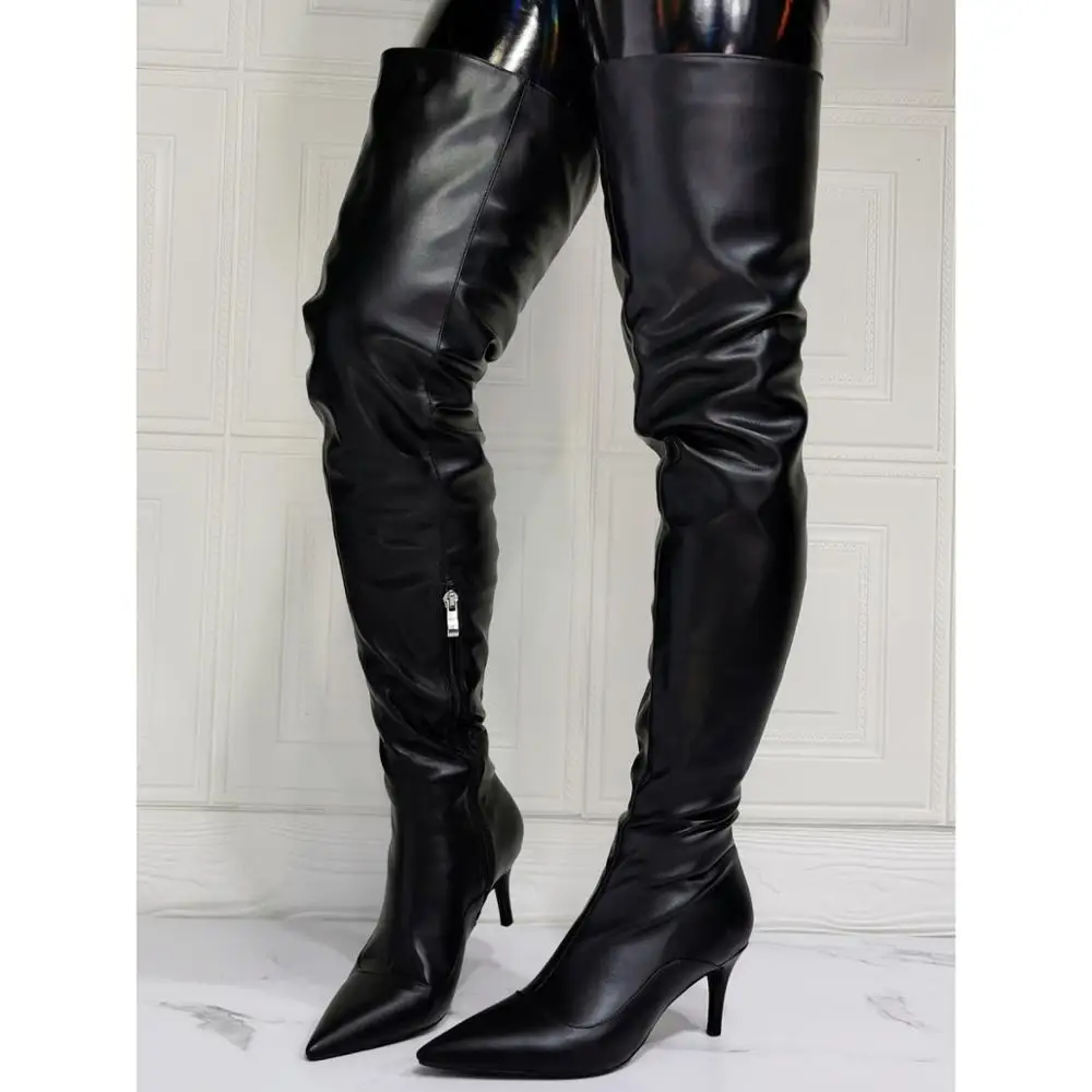 

New Plus Size 34-47 Ins Sexy Black Over The Knee Boots Leather Stocking Women Thin High Heels Thigh High Lady Boots Shoes Woman