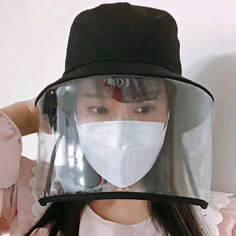 

Protective transparent bucket hat mask anti virus hat cap Anti-fog saliva face windproof fisherman's cap face shield removable