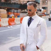 Индивидуальные приталенные смокинги для жениха Белый Черный Лучший человек Свадебный для шафера/Мужские костюмы жениха(пиджак+ брюки+ галстук+ жилет