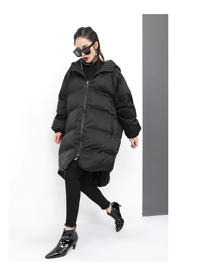 Новинка, Корейская женская зимняя одежда, черная, зеленая, пузырчатая парка, пальто с капюшоном, большой размер, женское теплое пальто, длинная куртка, верхняя одежда J201