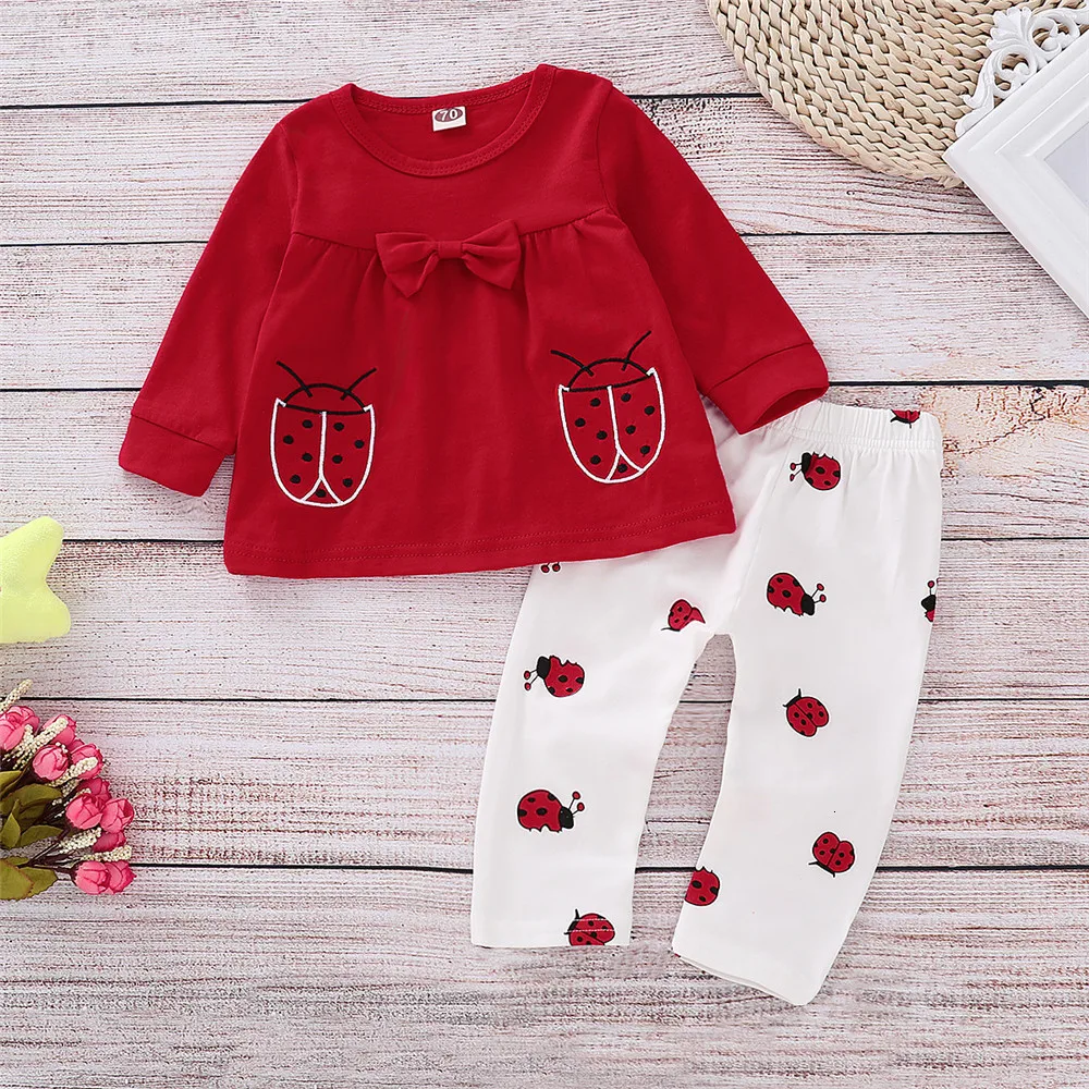 LILIGIRL/модные зимние комплекты одежды для новорожденных мальчиков и девочек теплый топ с длинными рукавами и принтом жука + штаны комплект