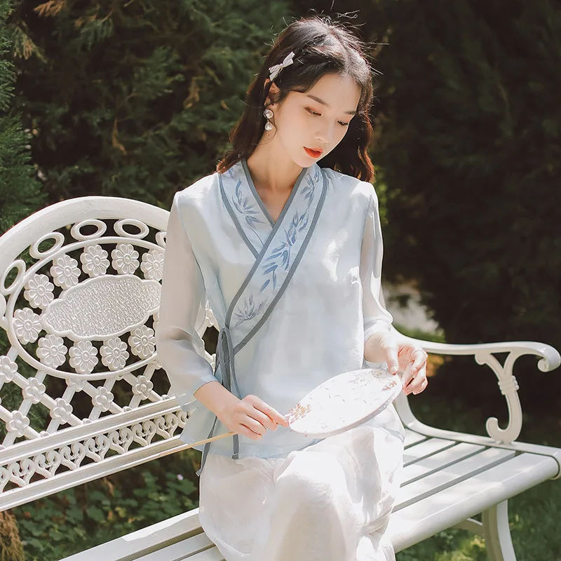 빈티지 중국 셔츠, 봄/여름 당나라 상의, 심플한 스타일 당나라 정장, 여성 Hanfu 셔츠, 우아한 당나라 의류 가디건