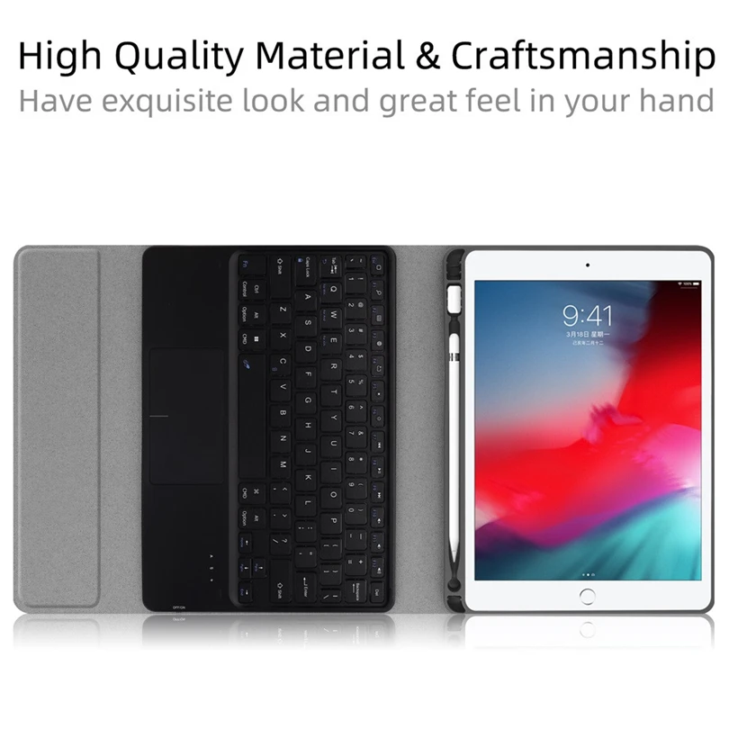 Чехол для iPad 10," 7th Gen с сенсорной панелью и Bluetooth клавиатурой, кожаный чехол-подставка с функцией автоматического пробуждения и сна, 10,2 дюймов, Funda A40