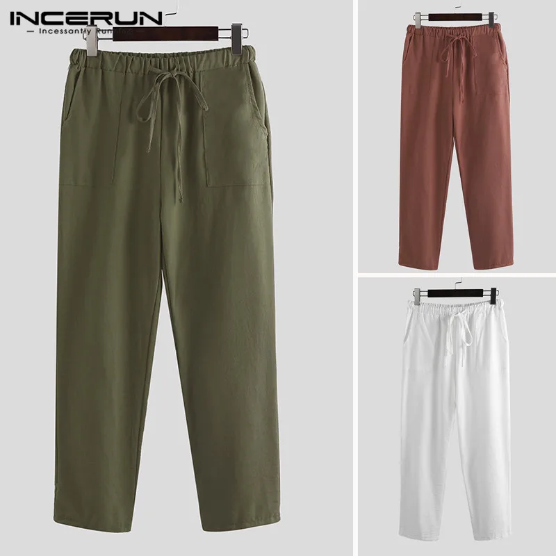 INCERUN Casual Pants Men Streetwear Solid Color Loose Drawstring Cotton Long Trousers Men Joggers Vintage Male Sweatpants 2020 INCERUN Casual Pants Men Streetwear Solid Color Loose Drawstring Cotton Long Trousers Men Joggers Vintage Male Sweatpants 2020