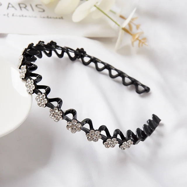 Fashion Pearl Non-Slip Rhinestone Hairbands Elastic Flower Women Hair Hoop Bands Headband Bezel Girls Hair Accessories Headdress 4 white