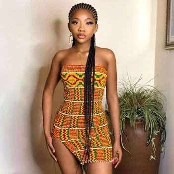 Eno African Stretchy Backless Mini Dress