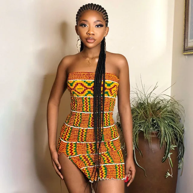 Eno African Stretchy Backless Mini Dress