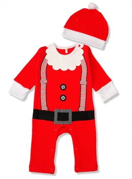 

Baby Christmas Romper Newborn Infant Santa Claus Cloth Set Jumpsuit Hat Cartoon Kids Clothes Suit New Year Outfit For Christmas