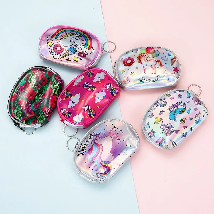 

KID wholesale custom funny cheap mini zipper plastic Laser Holographic pu and pvc leather coin purse for euro coin