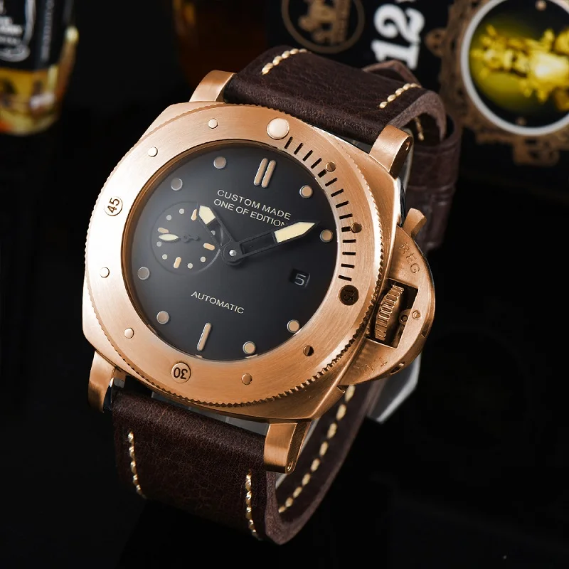 

47mm men watch luxury automatic mechanical men's watch pvd case waterproof leisure fashion super luminous
