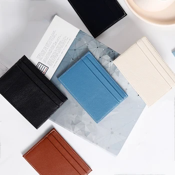 

Brand Genuine Cow Leather ID Card Holder Candy Color Bank Credit Card Gift Box Multi Slot Slim Card Case credit card rfid wallet