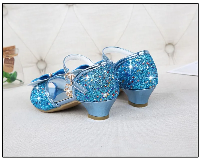 leather girl in boots Princess Kids Leather Shoes for Girls Flower Casual Glitter Children High Heel Girls Shoes Butterfly Knot Blue Pink Silver extra wide children's shoes