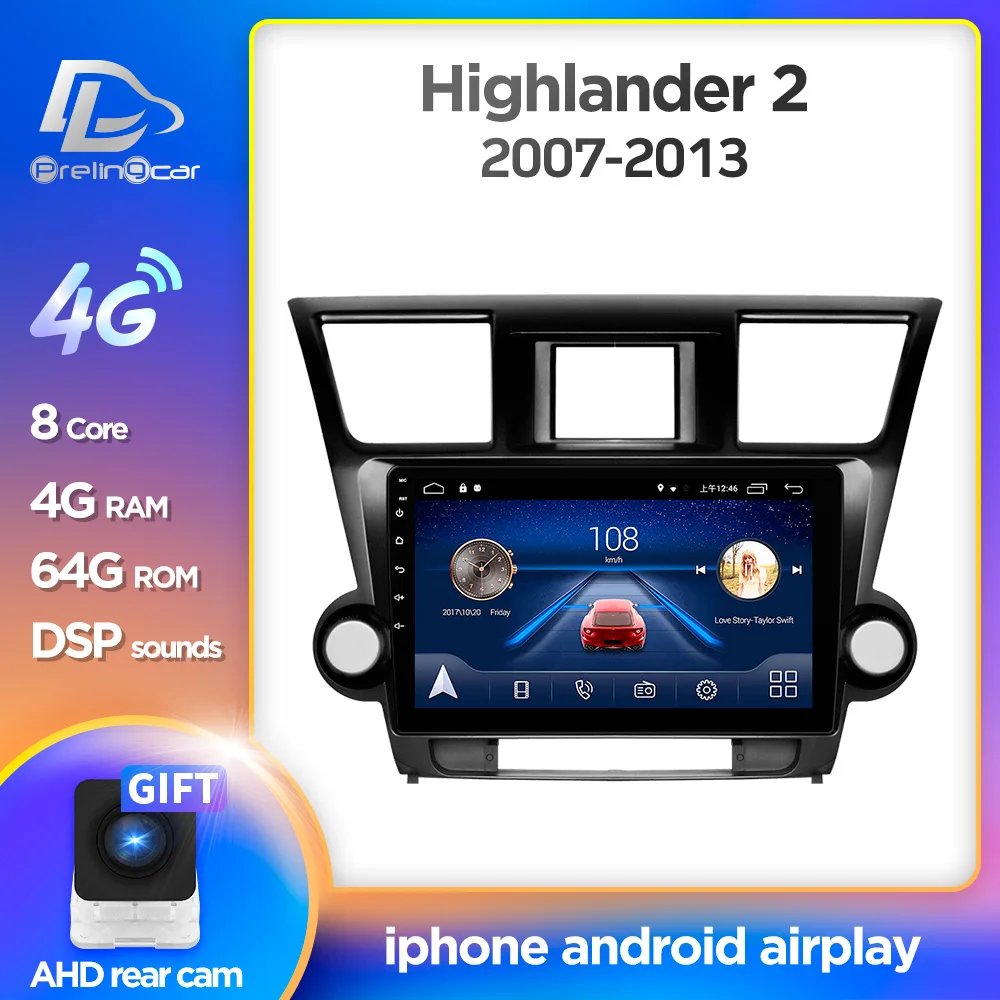 Автомагнитола Prelingcar на Android 2007 для Toyota Highlander 2013 мультимедийный видеоплеер с GPS