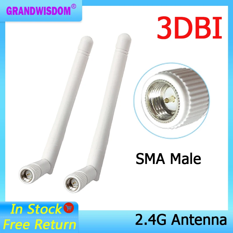 Grandwisdom 1/2/5pcs 2.4G antenna 3dbi sma male wlan wifi 2.4ghz antene pbx iot module router signal receiver antena high gain