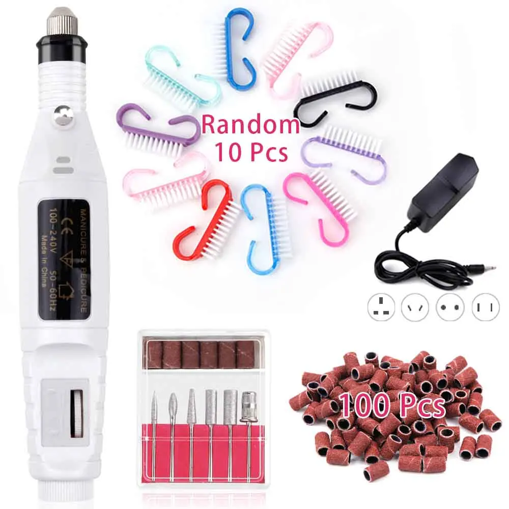 Машинка для маникюра, электрическая дрель для ногтей, набор ручек, 10 шт., щетка для чистки ногтей, удаляет мягкую пыль, шлифовальный пилочка, Гель-лак, инструмент для педикюра