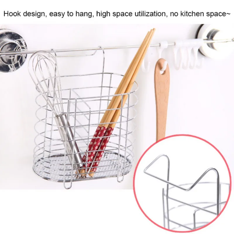 

Kitchen Household Hanging Chopsticks Tube Multi-function Stainless Steel Chopsticks Rack Self Holder