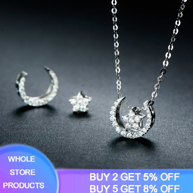 YANHUI Silver 925 Necklace For Women Lover's Gift Moon & Star Pendant Necklace Engagement Wedding Silver 925 Jewelry MN015