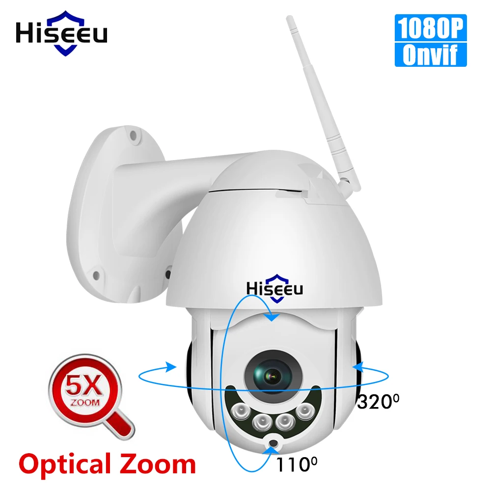 Hiseeu 1080P WiFi IP Камера PTZ 5x оптическая зум скоростная купольная камера наружная