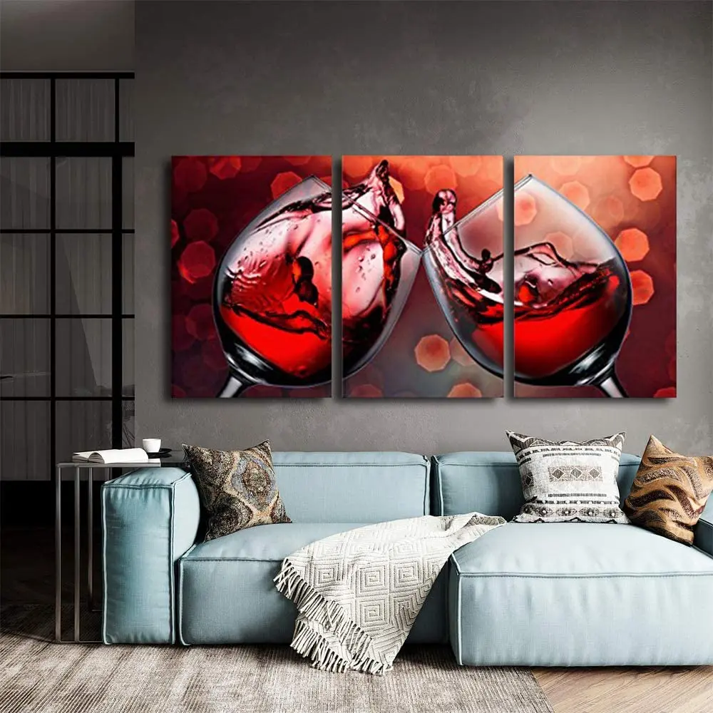 3 Pc Abstract Red Wine Drink a Toast Canvas Painting Modern Home Decoration Living Room Canvas Print Painting Wall Decor Picture (2)