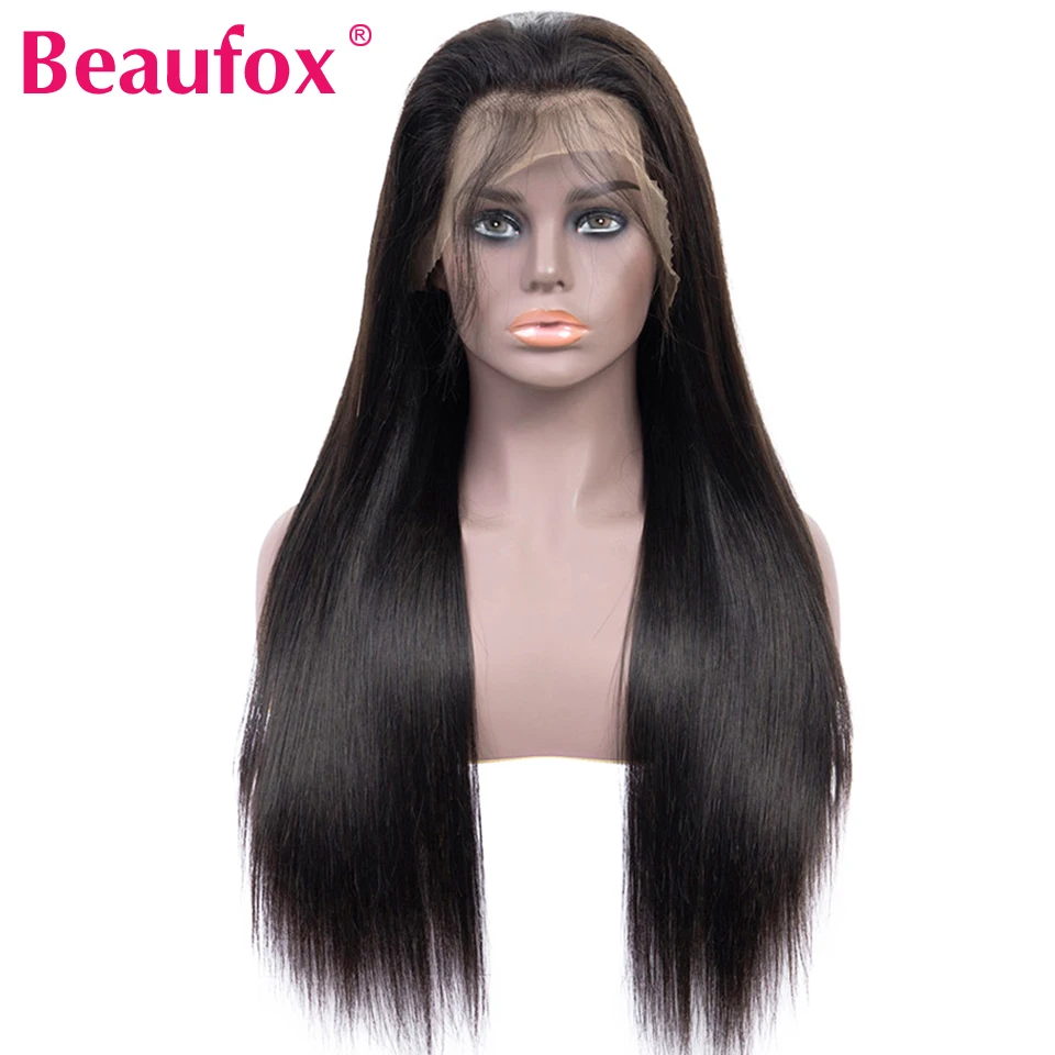 Beaufox прямые Синтетические волосы на кружеве парики для чернокожих Для женщин бразильский Синтетические волосы на кружеве парики из натуральных волос с Африканской структурой, детскими волосами 13x4 шнурка человеческих волос парик 150% волосы Remy