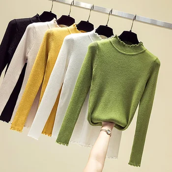 

2019 Autumn Winter Clothes Women Pullover Sweater Long Sleeve Slim Candy Color Knitted Sweater Women Half Turtleneck Jumper Tops