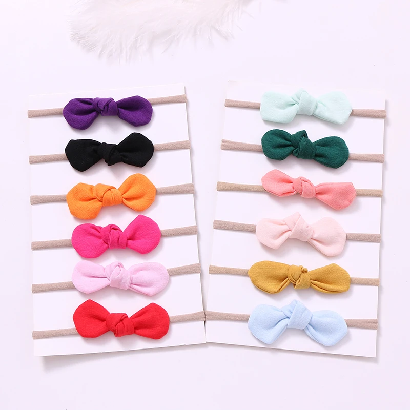 

12 Pcs/lot 2017 Kids Bow Hair Band Nylon Headband For Children Girls Kid Stretch Headwear Hair Accessories Cotton Bow Head Wrap