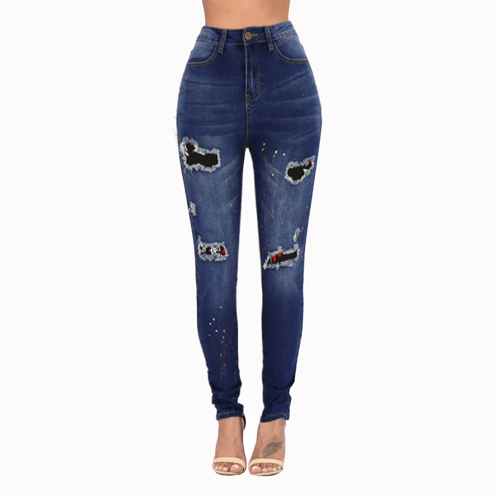 Alta Pantalones Vaqueros Wiast Mujer Con Cremallera Negro Jeans