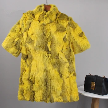 

Genuine Ethel Anderson Women 2020 Bubble Rabbit Fur Coats Stand Collar Rabbit Fur Coat Winter Real Fur Overcoat WITHOUT BELT