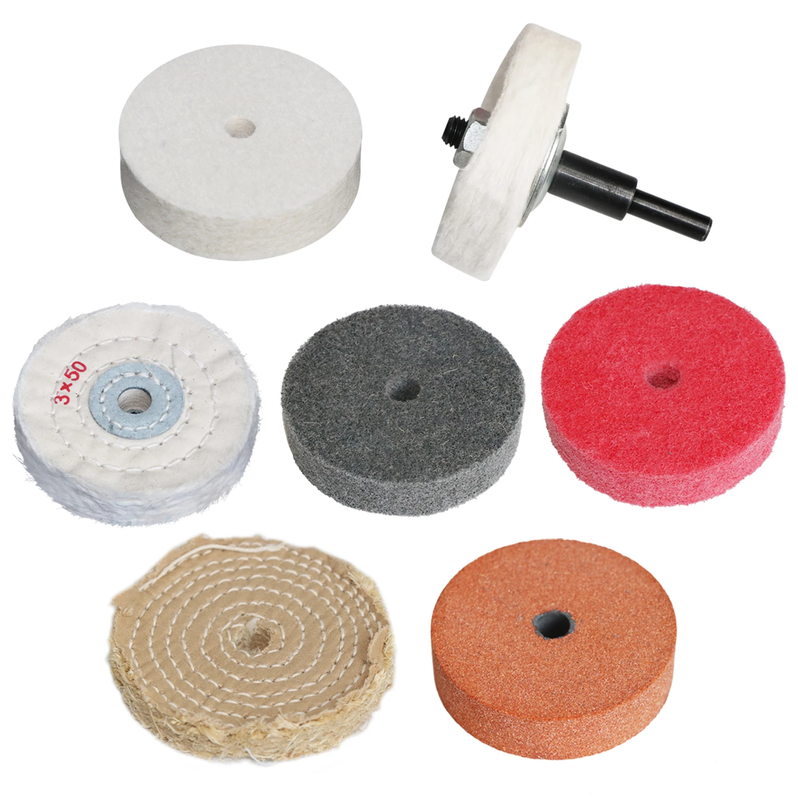 Cotton Wool Felt Nylon Fiber Steel Wire Flap Sanding 1/8” Shank Abrasive Polishing Buffing Wheel Set 30Pcs 