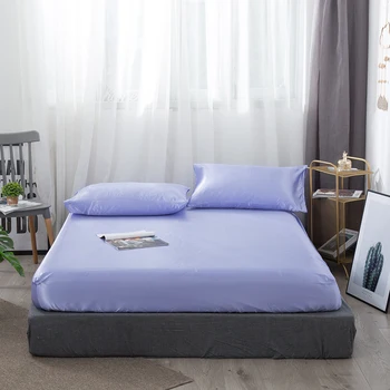 

Mattress Cover Bed Fitted Sheet Solid Color Elastic Band Satin Bedding Bed Sheet for Household Bedroom Accessories