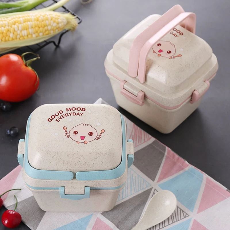 

2 or 1 Pcs Lunch Box For Kids Microwavable Bento Snack Box Wheat Straw Food Containers Kitchen School Storage Boxes With Handles