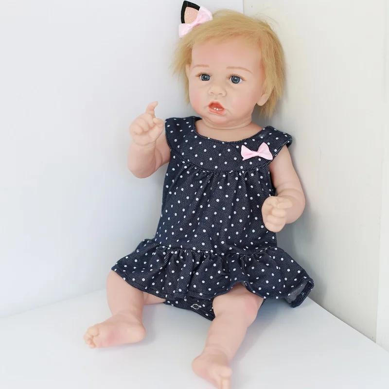 50cm Reborn Doll Realistic Baby Girl With Crooked Mouth And Teeth Full Body Silicone Short Blond Cute Bathing Toy |