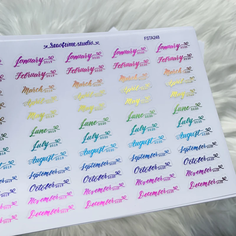 

5 Sheets/lot Pink Rainbow Laser Gilding English Calendar Monthly Plan Sticker DIY Scrapbooking Label Diary Album Escolar