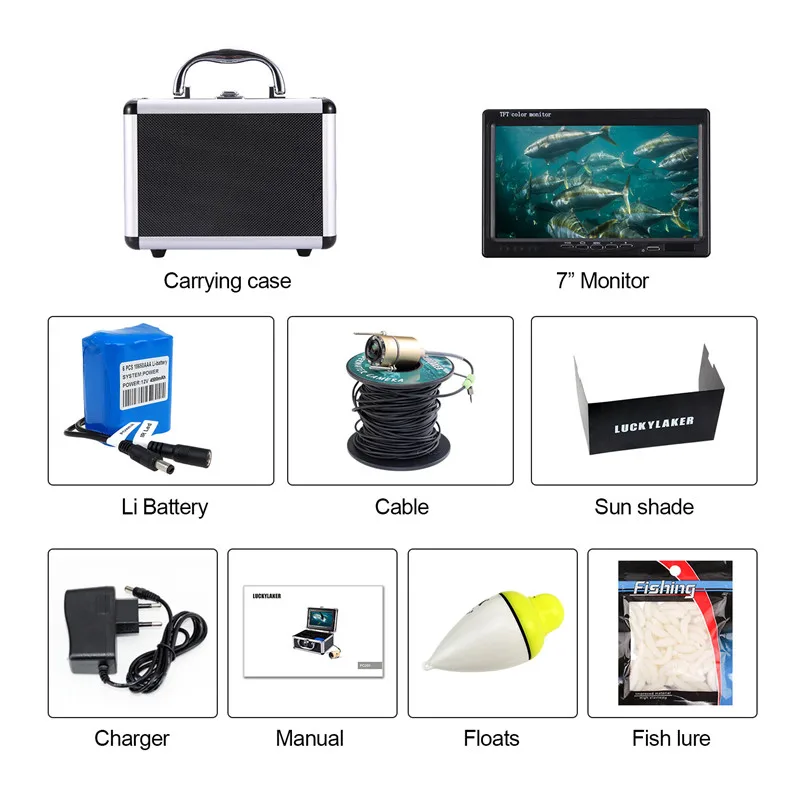 LUCKYLAKER-Video Fish Finder Camera Kit LCD Monitor Winter Underwater Ice Fishing, Manual Backlight Boy's Gift 7 Inch