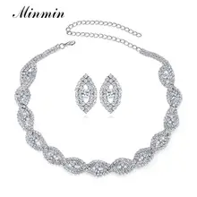 Minmin серебряный цвет кристалл свадебное ожерелье серьги набор роскошный каплевидный обручение ювелирные изделия вечерние аксессуары MTL601