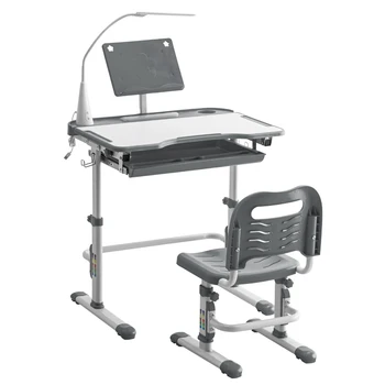 

kid study table Set C Style with Light White Lacquered White Surface and Light Gray Plastic [70x48x(52-74)cm]