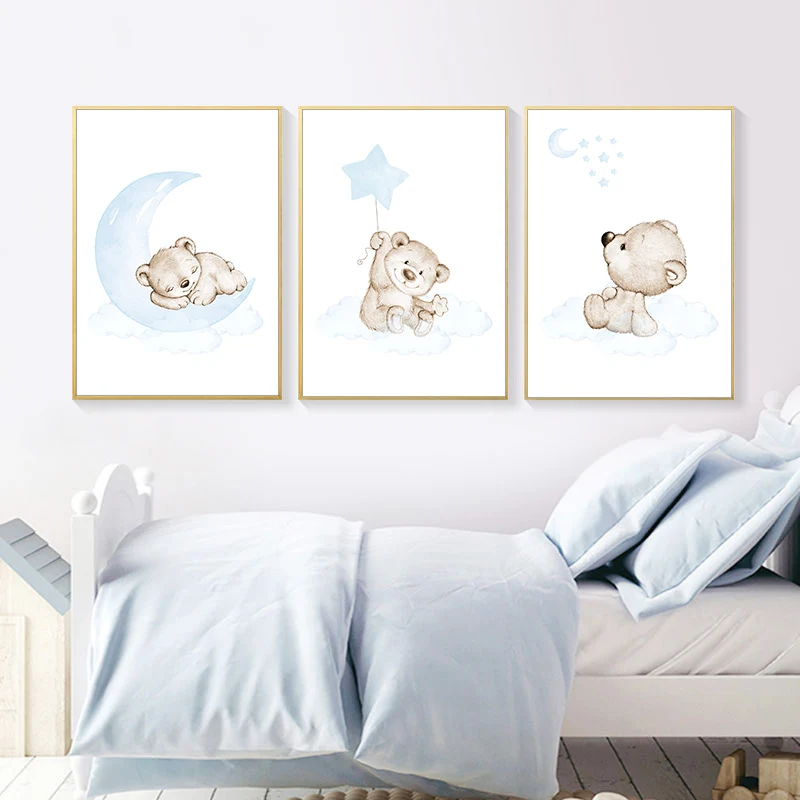 

Moon Star Bear Child Wall Poster Canvas Art Print Simple Cartoon Painting Nordic Kids Decoration Picture Baby Boy Bedroom Decor